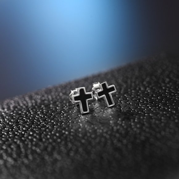 Black Cross Stud Earrings - Picture 4 of 10